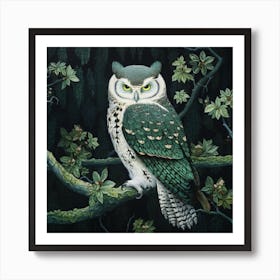 Ohara Koson Inspired Bird Painting Eastern Screech Owl 4 Square Art Print