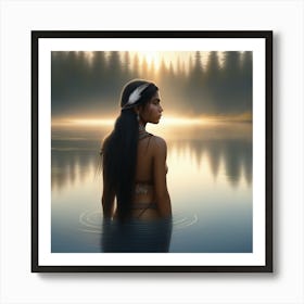 Indian Woman In Lake Art Print