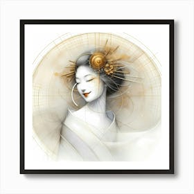 Geisha Happy Smile - Drawing Art Print