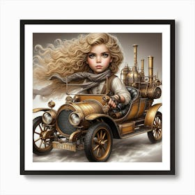 Steampunk Girl In Car Art Print