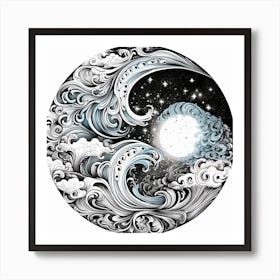 Moon And Waves 32 Art Print