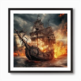 Pirate Ship On Fire 1 Art Print