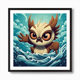 Owl In The Ocean Art Print