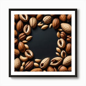 Walnuts On A Black Background Art Print