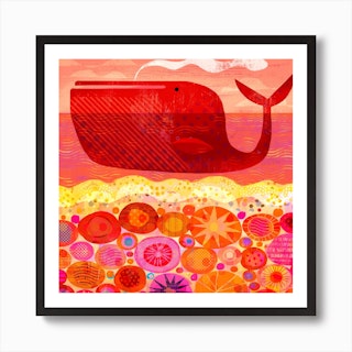 The Red Whale Square Art Print