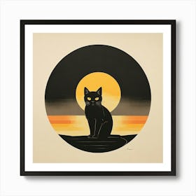 Cat At Sunset Art Print