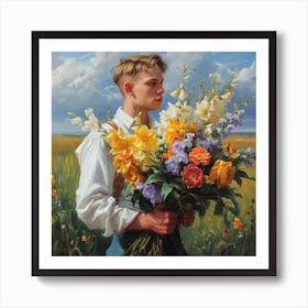 Boy With Flowers Art Print