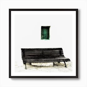 Wooden Bench And Window Square Art Print