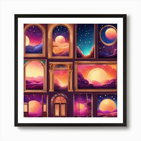 Abstract Doors And Windows Frames Universe Stars Art Print