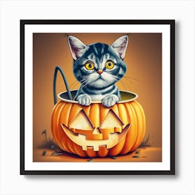 A cat celebrating Halloween Art Print