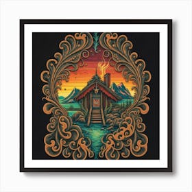 Small wooden hut inside a decorative picture frame 6 Art Print