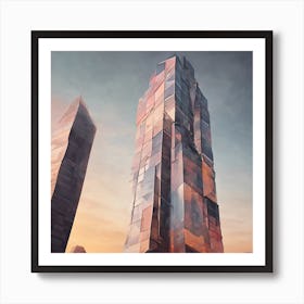 Photo of a modern skyscraper at dawn, geometric shapes and patterns Art Print