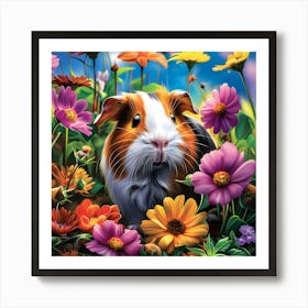 Guinea Pig Among Vibrant Flowers Art Print