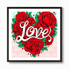 Love Lettering with Heart Shaped Red Roses Art Print