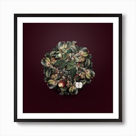 Vintage Apple Fruit Wreath on Wine Red n.1081 Art Print