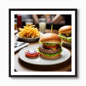 Hamburgers And Fries In A Restaurant 2 Art Print