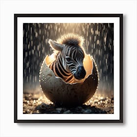 Zebra In Rain Art Print