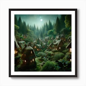 Fairytale Village At Night Art Print