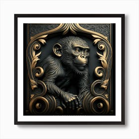 Monkey In A Gold Frame Art Print