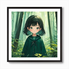 Anime Girl In The Forest 4 Art Print