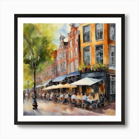 Amsterdam Cafes.Amsterdam city.summer. Cafes. Passersby, sidewalks. Oil colors. 13 Art Print