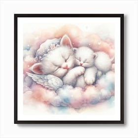 Cute Kittens Sleeping On Clouds Art Print