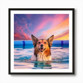 A Dog Enjoying In A Swimming Pool Art Print