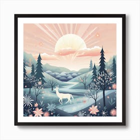 Winter Landscape With Deer 7 Art Print