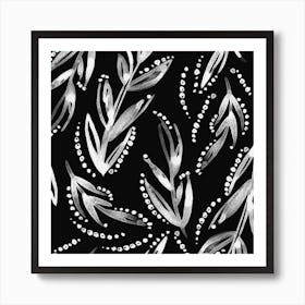 Black And White Leaves Pattern Art Print