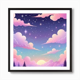 Sky With Twinkling Stars In Pastel Colors Square Composition 128 Art Print