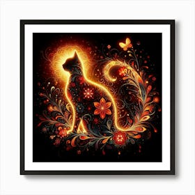 Cat In Flames Art Print