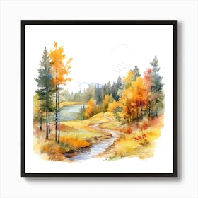 Watercolor Of Autumn Forest 2 Art Print