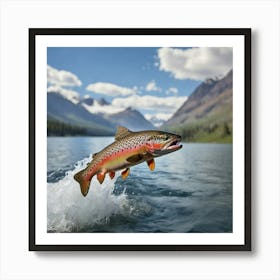 Trout Jumping Out Of Water Art Print