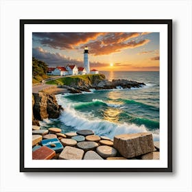 Lighthouse At Sunset Art Print