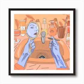 Bathroom Blues Square Art Print