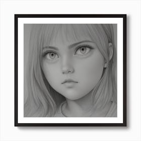 A Pencil Drawing Of A Girl Looking Into The Distance Art Print