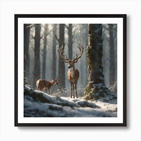 Deer In The Woods 38 Art Print