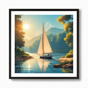 Sailboat On The River Art Print