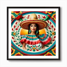 Mexican Girl In Sombrena 3 Art Print