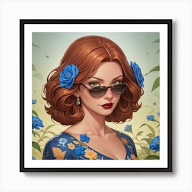 Girl In Blue Flowers Art Print