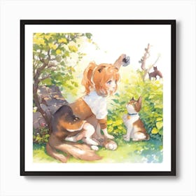 Beautiful Little Cat Playing With A Dog Art Print