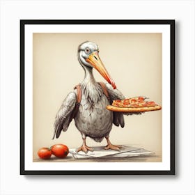 Pelican With Pizza Art Print