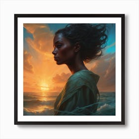 Woman In The Ocean Art Print