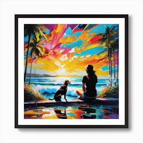 Sunset With Dog 3 Art Print