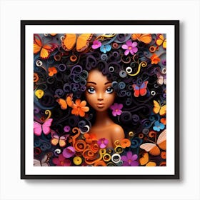 Afro-American Girl With Butterflies Art Print