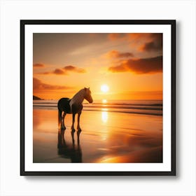 Horse On The Beach At Sunset 2 Art Print