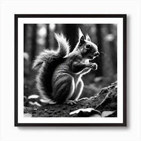 Squirrel In Forest Black And White Still Digital Art Perfect Composition Beautiful Detailed Intr (3) Art Print