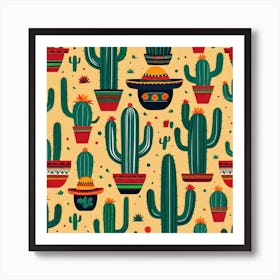 Mexican Cactus Pattern 14 Art Print