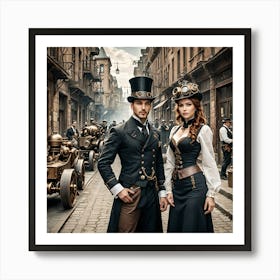 Steampunk Couple In Steampunk Costume Art Print