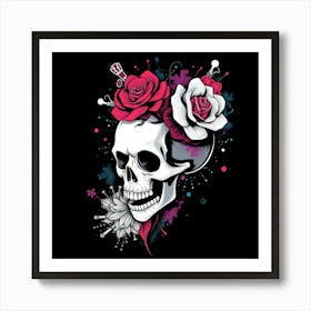 Skull With Roses 1 Art Print